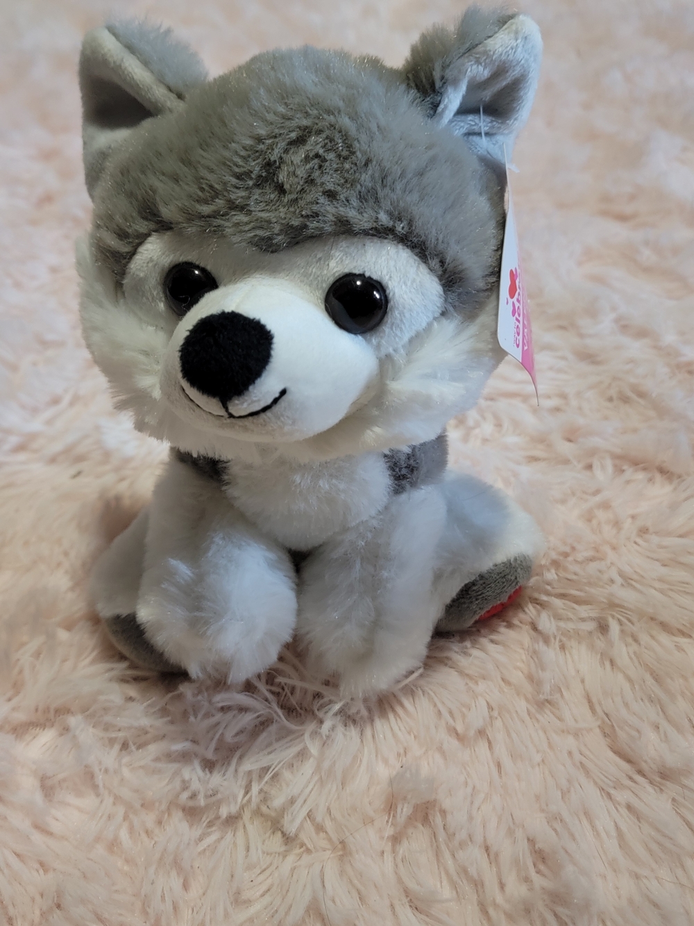 Plush Grey Husky Stuffed Animal - Soft Cuddly Toy